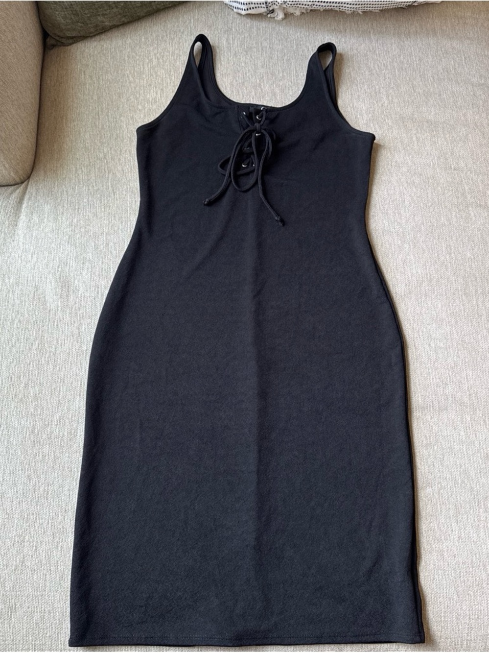 Black Lace-Up Tank Midi Dress
